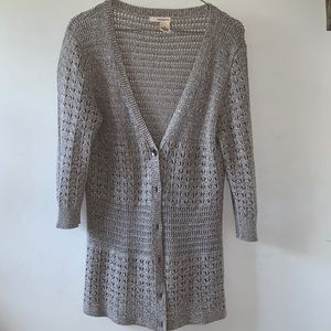 DKNY Jeans Woman’s M Crocheted Grey 3/4 Sleeve Sweater